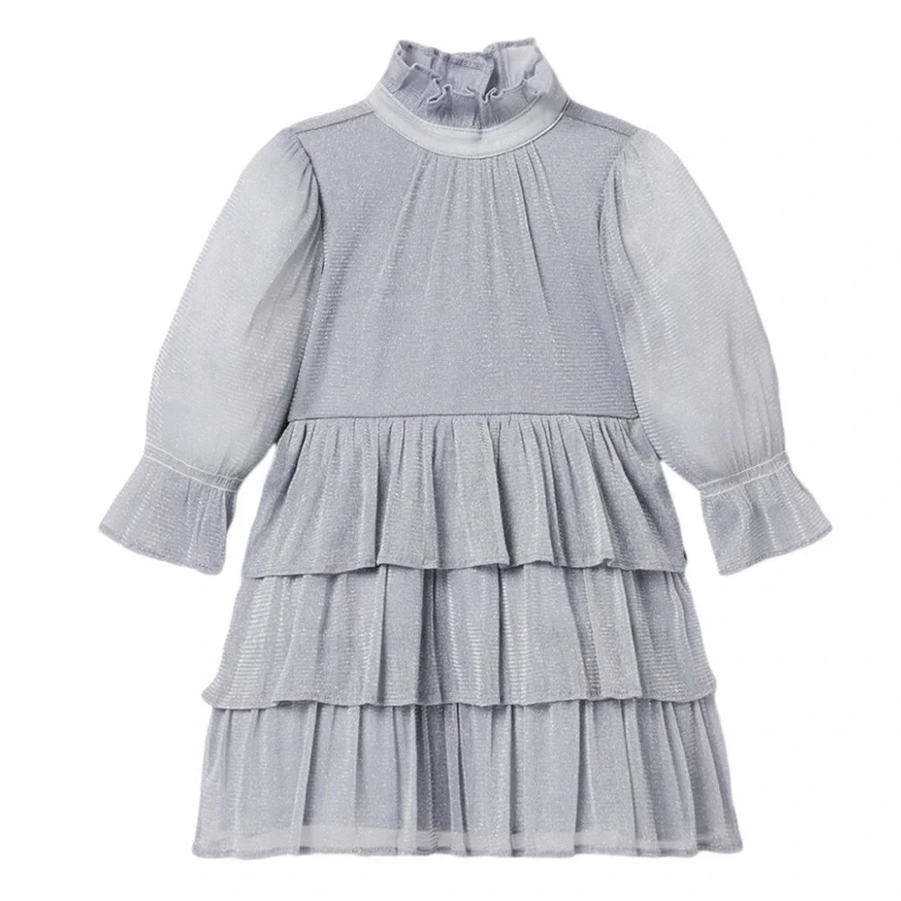 Janie and Jack Girls Silver Sparkle Mesh Tiered Ruffle Dress Size 10